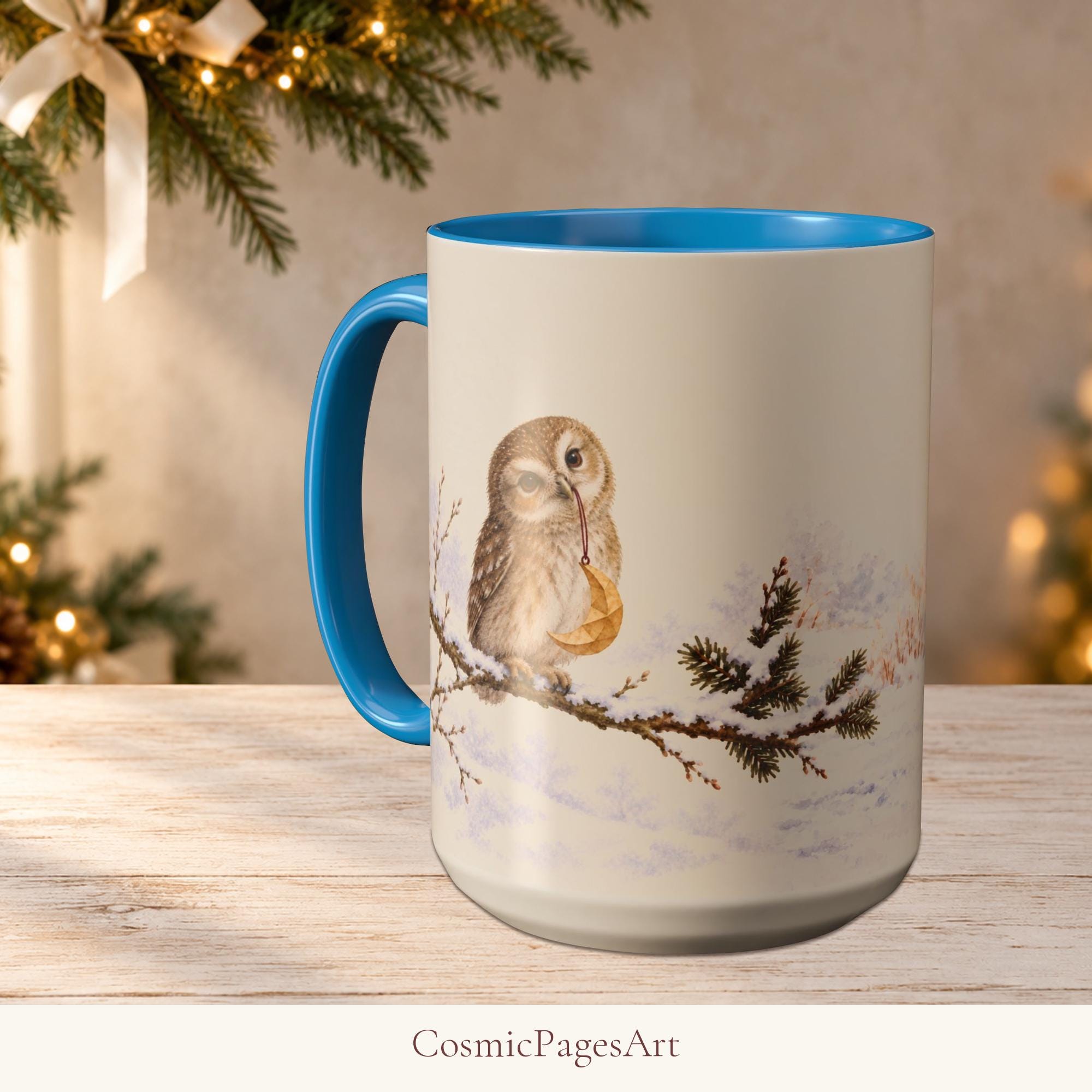 Christmas Owl Mug, Ceramic Cup, 11oz or 15oz