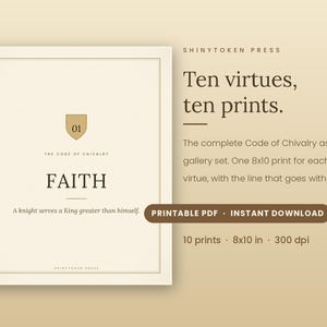 Code of Chivalry Wall Art Set of 10, Christian Boys Room Printable, Ten Virtues 8x10 Prints, Boy Bedroom Decor Digital Download