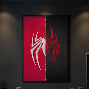 Spider-Man poster, Marvel muurdecoratie, Peter Parker Miles Morales logo print, superhelden kamerdecoratie, cadeau voor stripfans, Spider-Verse kunstwerk