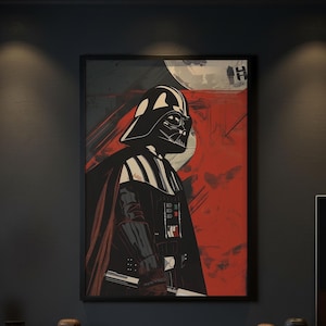 Darth Vader-affisch, Star Wars-väggkonst, ljussabelritad Sith-tryck, röd-svart grafisk dekor, Star Wars-fangåva, illustrerad konst från den mörka sidan