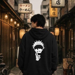 Jujutsu Kaisen Hoodie, Gojo Satoru Anime Sweatshirt, JJK Streetwear Pullover, Sorcerer Manga Graphic, Front Back Print Gift