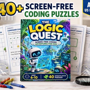 Coding Workbook for Kids Ages 6-10 | 40 Screen-Free Coding Puzzles | Printable STEM Activity | PDF