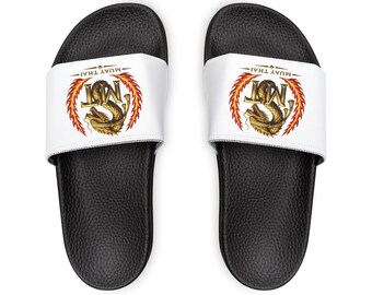 Golden Dragon Emblem Youth Sandals | White Slide Slippers