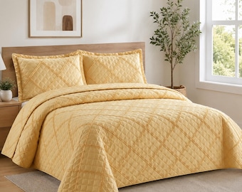 3 Piece Quilted Bedspread Embossed Bed Throw Single Double King Size Bedding Set