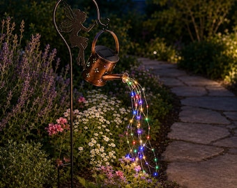 Lámpara solar de jardín con forma de regadera, 36 LED multicolor, lámpara de cascada de metal para decoración de patio y jardín.