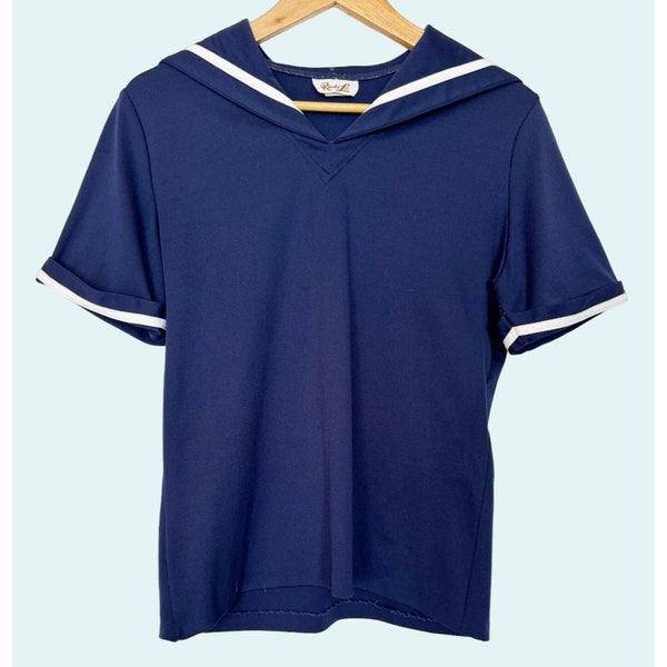 Vintage Sailor Nautical 70s 80s RHODA LEE Top Shirt Blouse Size Small