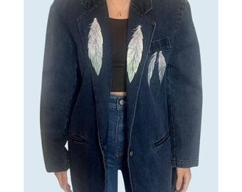 Vintage JORDACHE Hand Painted Denim Jacket Blazer Coat 80s / 90s Sz M