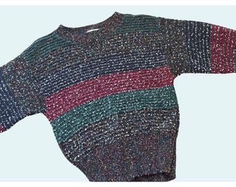 Vintage SALT ON PEPPER 80s 90s Striped Multi Color Sweater Top Sz Small