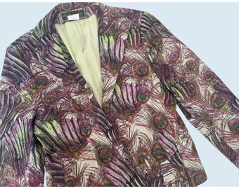 Vintage HARVÉ BENARD Peacock Printed Blazer Jacket Size Medium