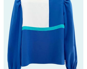 Vintage SASSON 1980s 1990s Colorblock Top Blouse Shirt Size Small