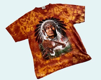 Vintage ROCK EAGLE Tie Dye Native American 90s 00s Y2K T Shirt Tee Size Large