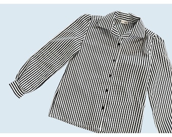 Vintage SEARS Black & White Striped Full Button Blouse 1980s Sz Small