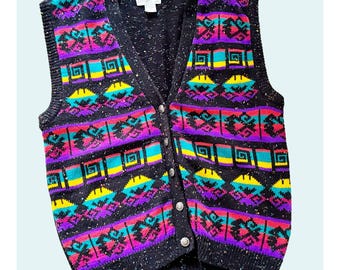 Vintage JUSTINE TODD Southwest Inspired Sweater Vest 80s 90s  Size Large