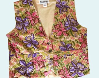 Vintage WESTERN CONNECTION 90s 00s Floral Beaded Vest Top Shirt Sz S