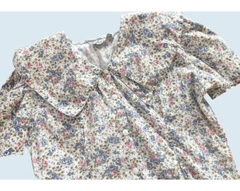 Vintage BONJOUR Floral Peter Pan Collar Blouse Top 1980s Size Small