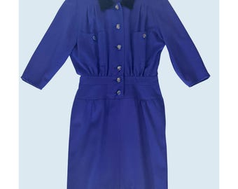 Vintage VALENTINO Miss V Blue Sheath Work Dress 1980s Sz S