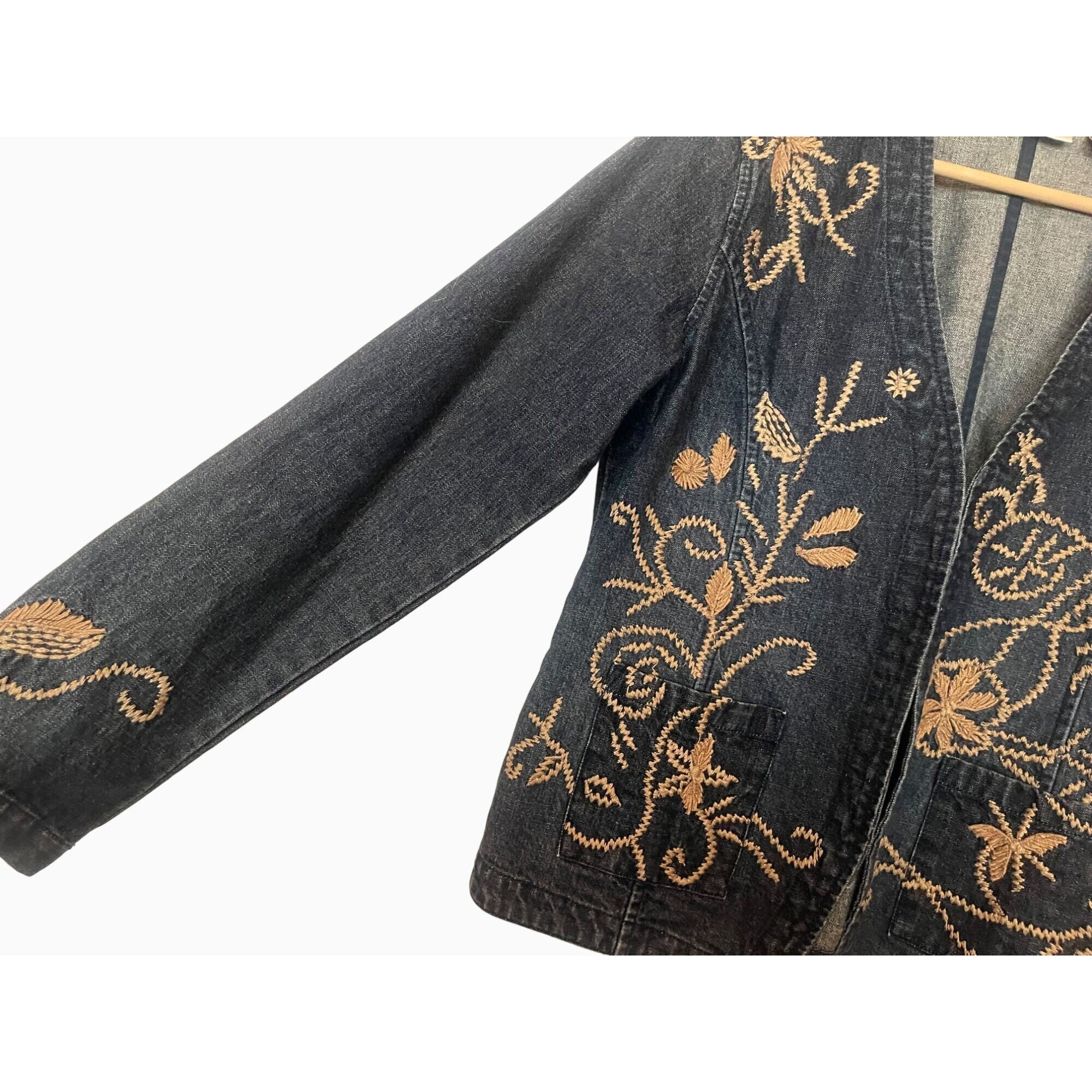Vintage 90s 2000s Y2K CHICO'S Denim Embroidered Jacket
