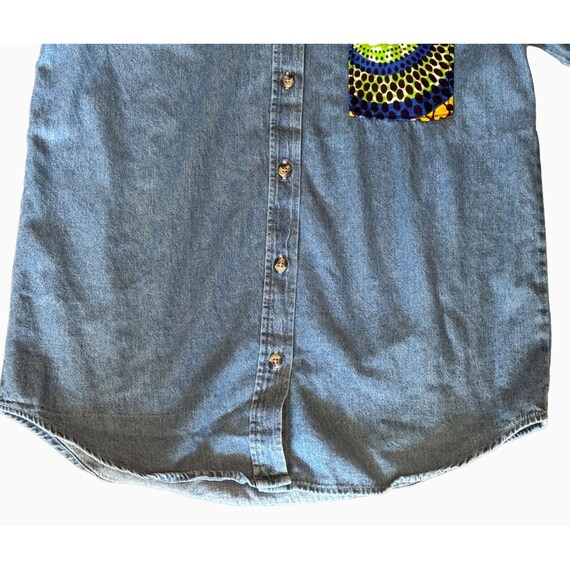 Vintage Jerzees Denim Full Button Geometric Print… - image 4