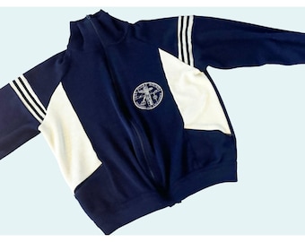 Vintage Navy USS Puget Sound Zip Up Sweatshirt Blue Cream Size Small EUC