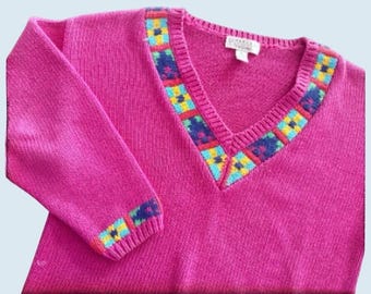 Vintage CAMBRIDGE DRY GOODS V Neck Sweater Top Shirt 80s 90s Size Medium