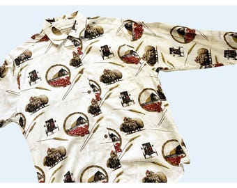 Vintage BRIT & BRIDLE Ladies Western Frontier Printed Shirt Top Sz L