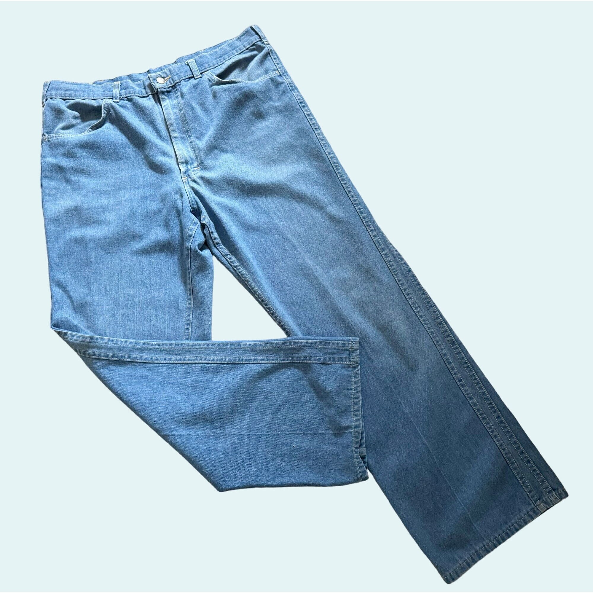 Vintage 1970s LEE Denim Wide Straight Leg Denim Jeans Size 34 X 31 