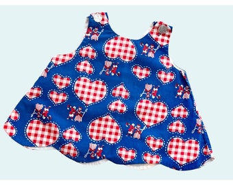 Vintage 1970s Handmade Toddler Patriotic Red White Blue Sleeveless Top Sz 2T