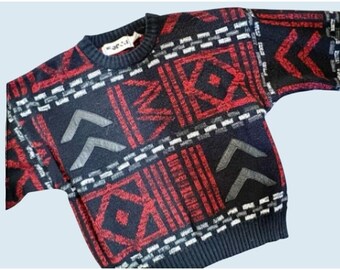 Vintage Men's Forum 80s / 90s Leather Patch Crew Neck Sweater Size Medium