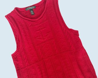 Vintage Lauren Ralph Lauren Red Nautical Themed Sweater Vest 90s Sz M