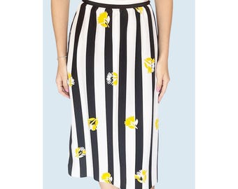 Vintage SASSON Black & White Striped Floral Skirt 80s / 90s Size S