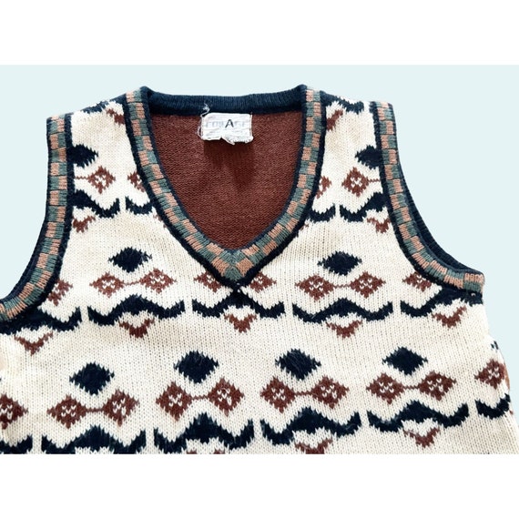 Vintage 50s 60s CollAge Sweater Vest Brown Green … - image 4