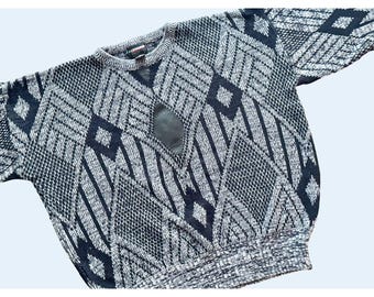 Vintage Exchange Unlimited 90s Faux Leather Patch Sweater Sz M