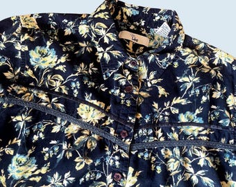 Vintage Ms. LEE 80s / 90s Corduroy Floral Button Down Western Top Shirt Blouse Sz M