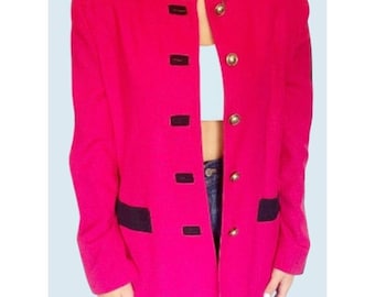 Vintage SASSON Paris New York Blazer Jacket Pink Navy 80s / 90s Size Small