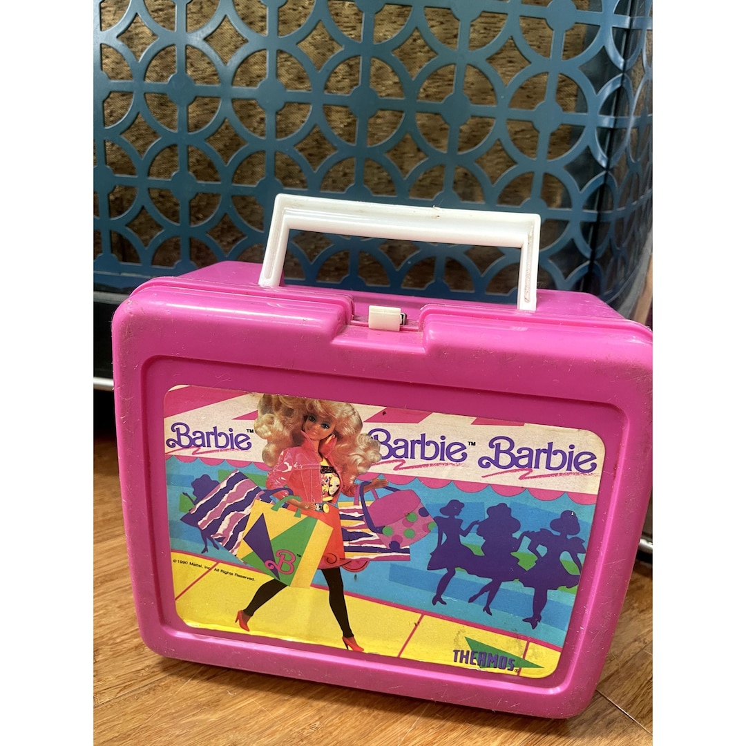 Vintage BARBIE Lunch Box Thermos 1990 Mattel Pink Etsy Canada