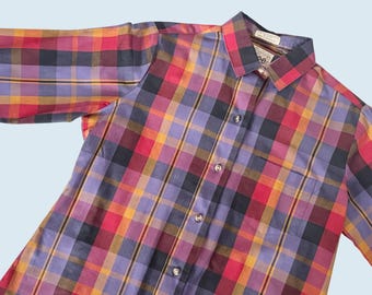 Vintage LEE Plaid Full Button Shirt 1980s Preppy Casual Size Small
