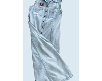 Vintage KAREN SCOTT Sleeveless Denim Full Button Midi Shirt Dress 90s Sz XS