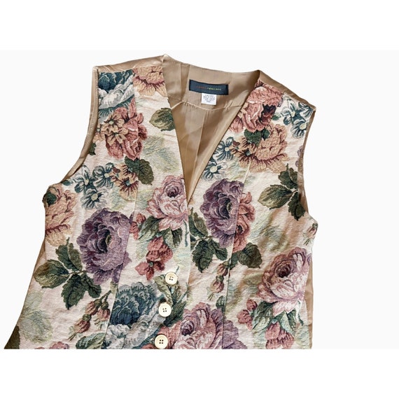 Vintage HARRIS / WALLACE Floral Tapestry 90s Vest… - image 4