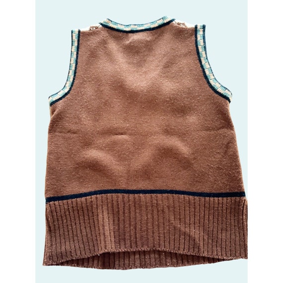 Vintage 50s 60s CollAge Sweater Vest Brown Green … - image 6