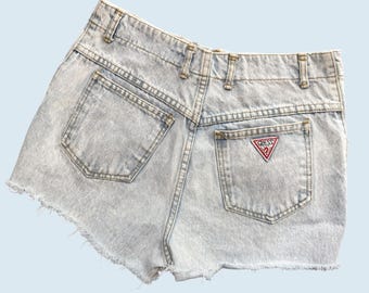 Vintage GUESS George Marciano Cut Off Button Fly Denim Shorts 80s Sz 27