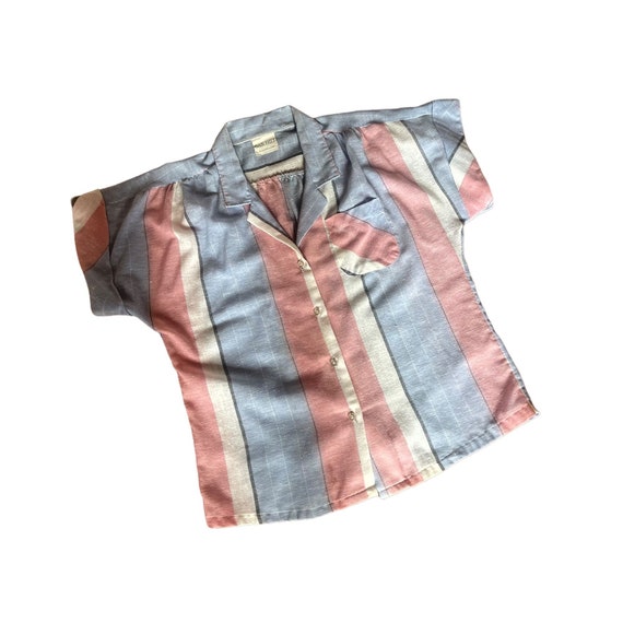 Vintage Striped Short Sleeve Top Shirt Blouse - image 4