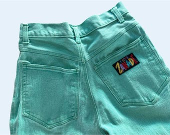 Vintage ZANA DI Green Denim Jeans 80s 90s Straight Hi Rise Sz 24