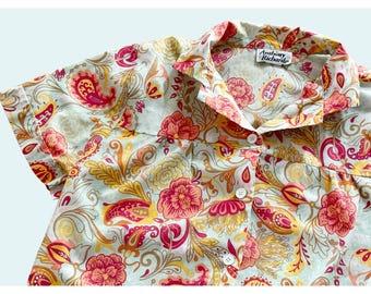Vintage ANTHONY RICHARDS Hawaiian Floral Tunic Shirt Smock Top Size M
