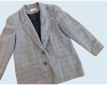 Vintage ALFRED DUNNER Oversized Plaid Double Button Blazer Sz Med