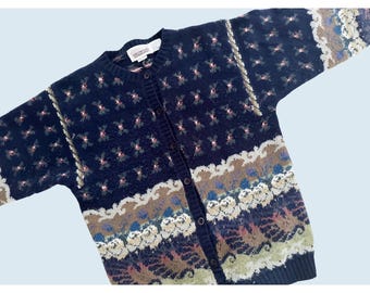 Vintage IMPORT WORKSHOP Navy Floral Cardigan Sweater 80s / 90s Sz S