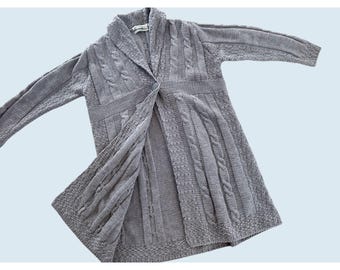 Vintage ARAN CRAFTS Made in Ireland Wool Grey Cardigan Sweater Sz L