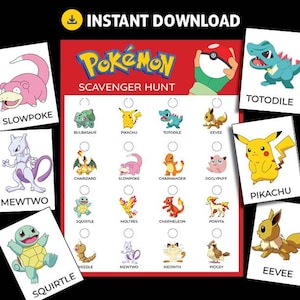 Pokemon Scavenger Hunt Checklist game activity | Pikachu Tricky Treasure Hunt Racing Party | Instant Download