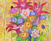 flower bouquet floral still life whimsical colorful CANVAS or PAPER giclee prints  Peggy Johnson Every Good Color