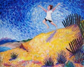 boy jumping off sand dune giclee print choose your size PeggyJohnson every good color