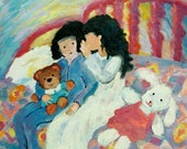 whispers sisters secrets bedtime giclee art print choose your size Peggy Johnson every good color